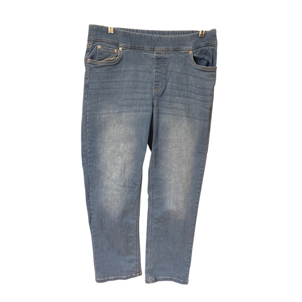 Denim & Co Womens Size 14 Medium Wash Pull‎ On Straight Leg Cropped Jeans Blue